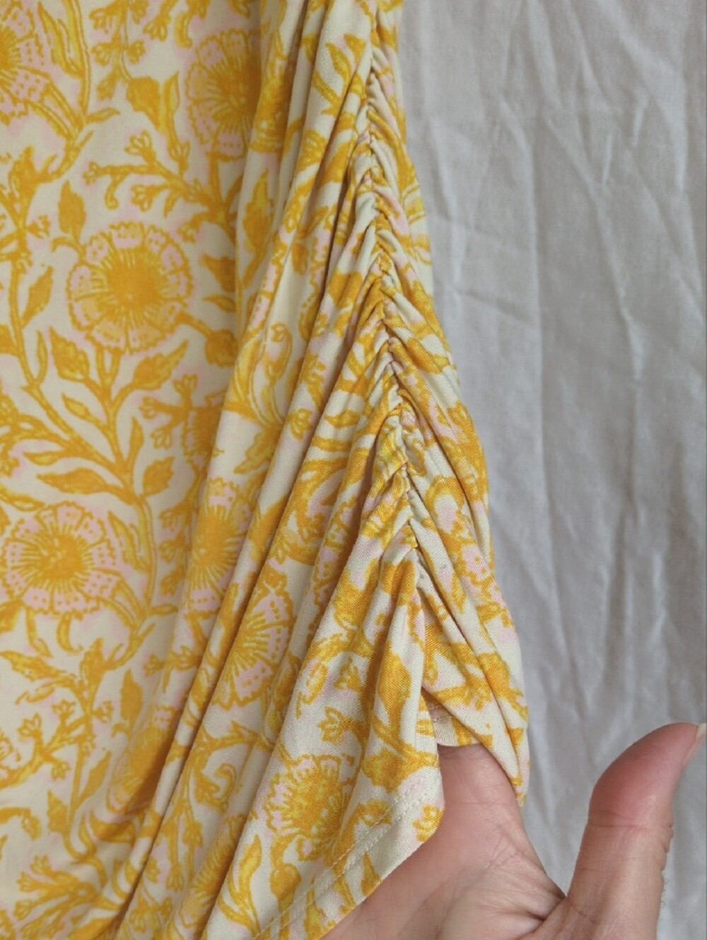 Free People Yellow Floral Midi Skirt with Pink Waistband - Picture 5 of 7